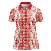 Hawaiian Ohia Lehua Lei Women Polo Shirt Plaid Palaka Ulaula Pattern - Polynesian Pride