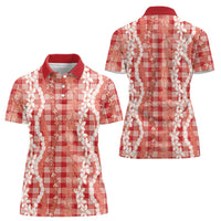 Hawaiian Ohia Lehua Lei Women Polo Shirt Plaid Palaka Ulaula Pattern - Polynesian Pride
