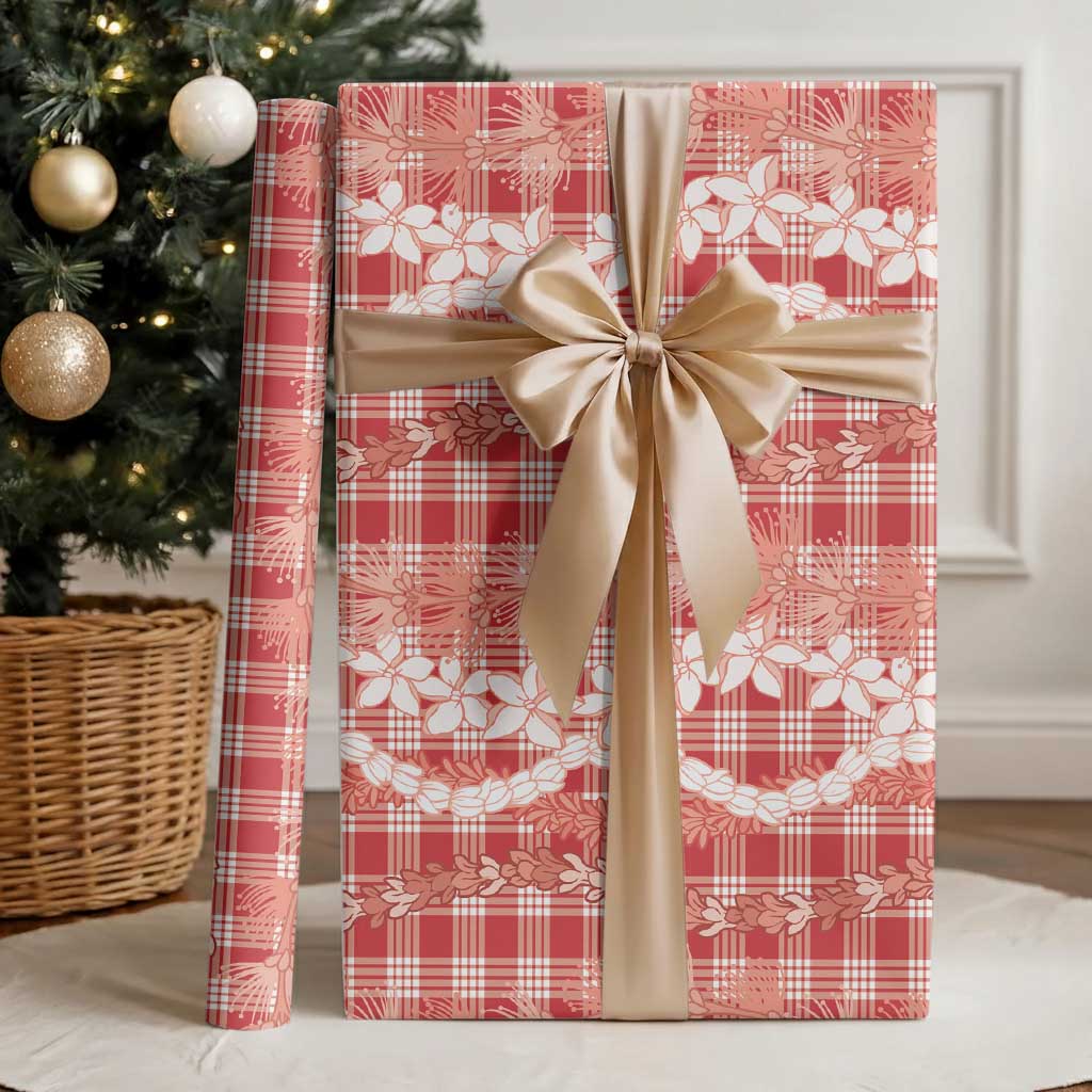 Hawaiian Ohia Lehua Lei Wrapping Paper Plaid Palaka Ulaula Pattern - Polynesian Pride