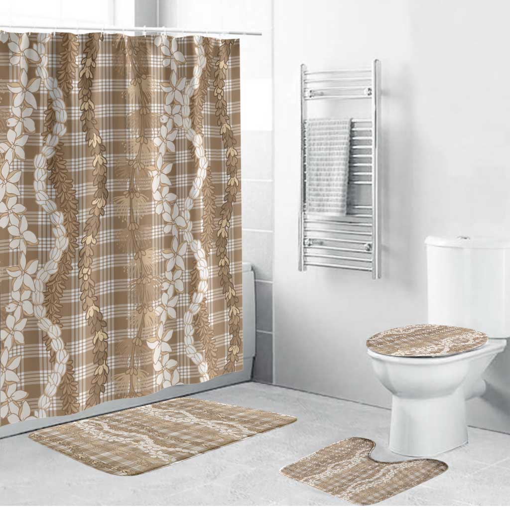 Hawaiian Ohia Lehua Lei Bathroom Set Plaid Palaka Kalaihaahaa Pattern - Polynesian Pride