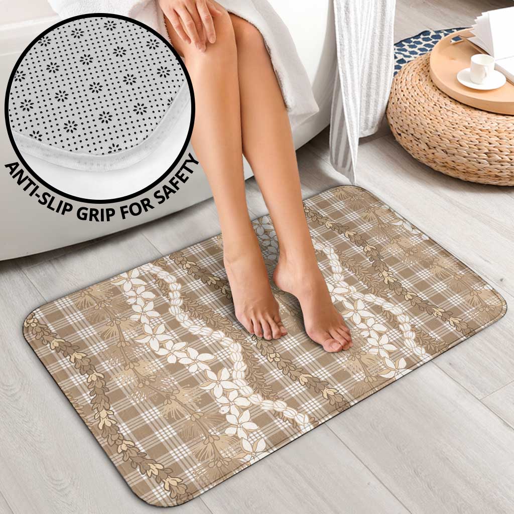 Hawaiian Ohia Lehua Lei Bathroom Set Plaid Palaka Kalaihaahaa Pattern - Polynesian Pride
