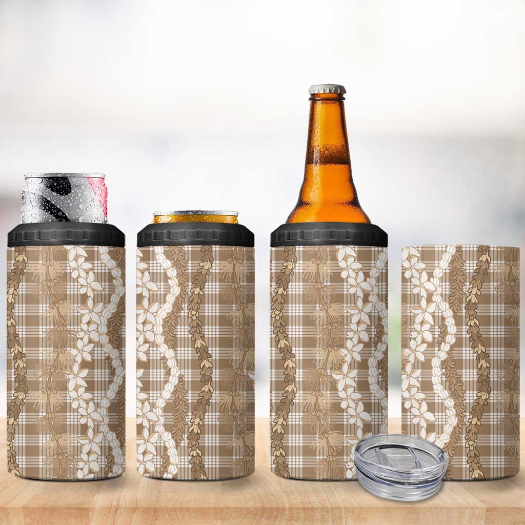 Hawaiian Ohia Lehua Lei 4 in 1 Can Cooler Tumbler Plaid Palaka Kalaihaahaa Pattern - Polynesian Pride