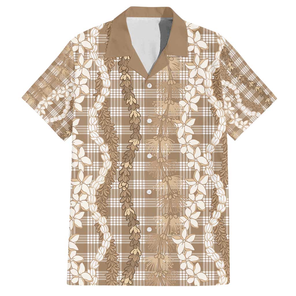 Hawaiian Ohia Lehua Lei Family Matching Off Shoulder Short Dress and Hawaiian Shirt Plaid Palaka Kalaihaahaa Pattern - Polynesian Pride
