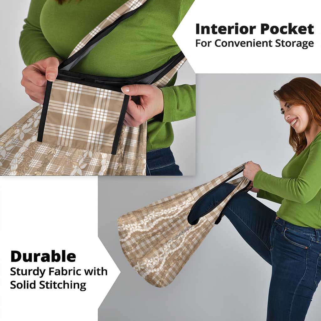 Hawaiian Ohia Lehua Lei Grocery Bag Plaid Palaka Kalaihaahaa Pattern - Polynesian Pride