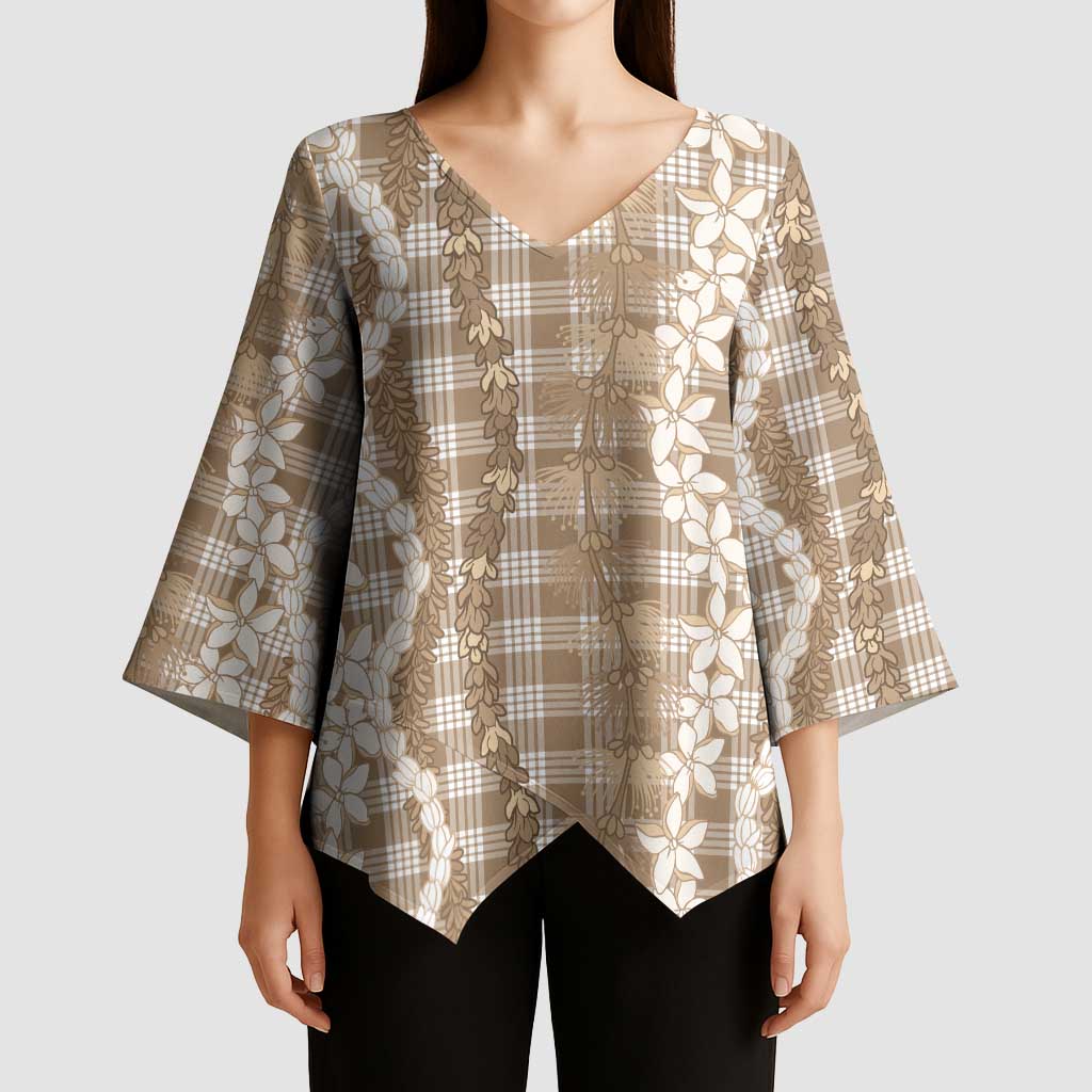 Hawaiian Ohia Lehua Lei Kimono Sleeve Blouse Plaid Palaka Kalaihaahaa Pattern - Polynesian Pride