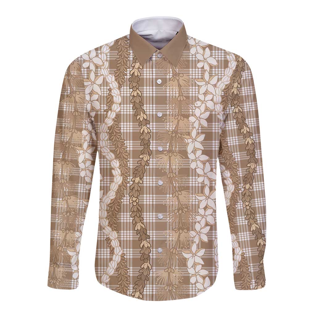 Hawaiian Ohia Lehua Lei Long Sleeve Button Shirt Plaid Palaka Kalaihaahaa Pattern - Polynesian Pride