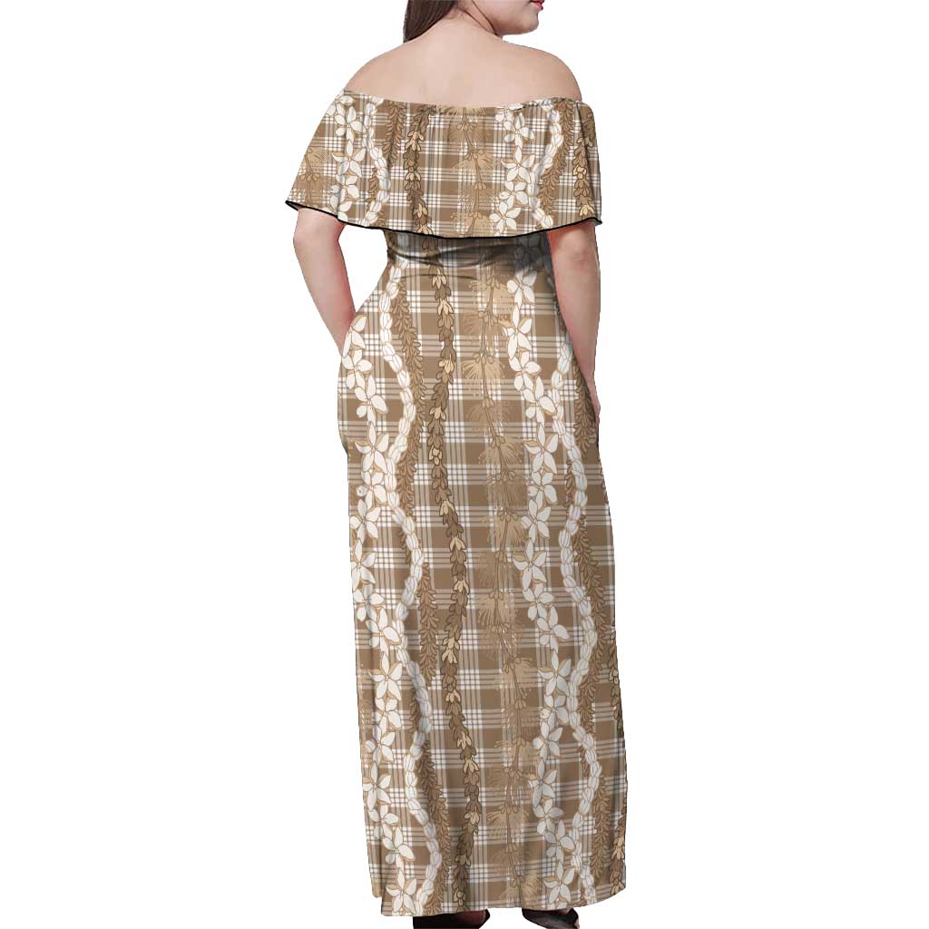 Hawaiian Ohia Lehua Lei Off Shoulder Maxi Dress Plaid Palaka Kalaihaahaa Pattern - Polynesian Pride