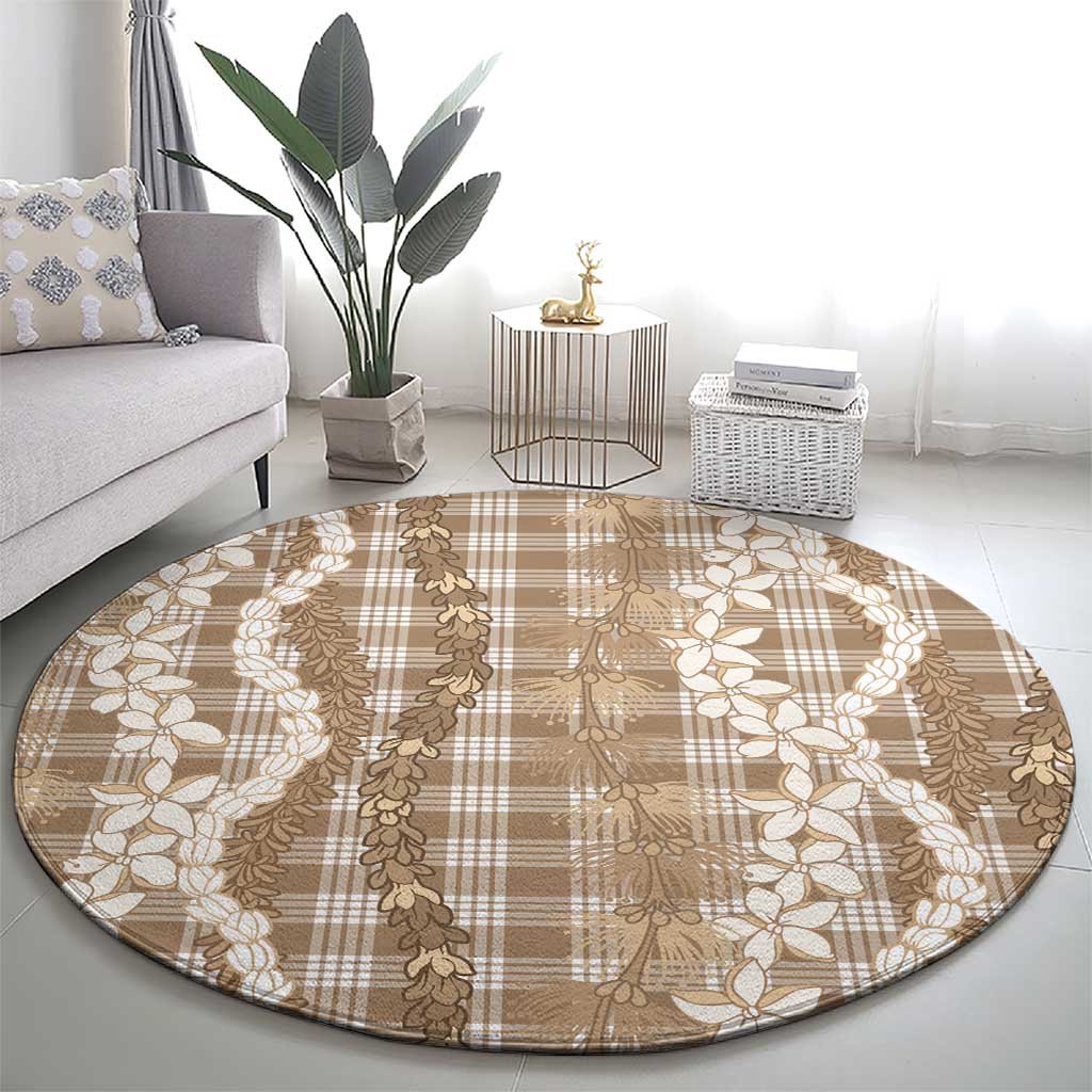 Hawaiian Ohia Lehua Lei Round Carpet Plaid Palaka Kalaihaahaa Pattern - Polynesian Pride