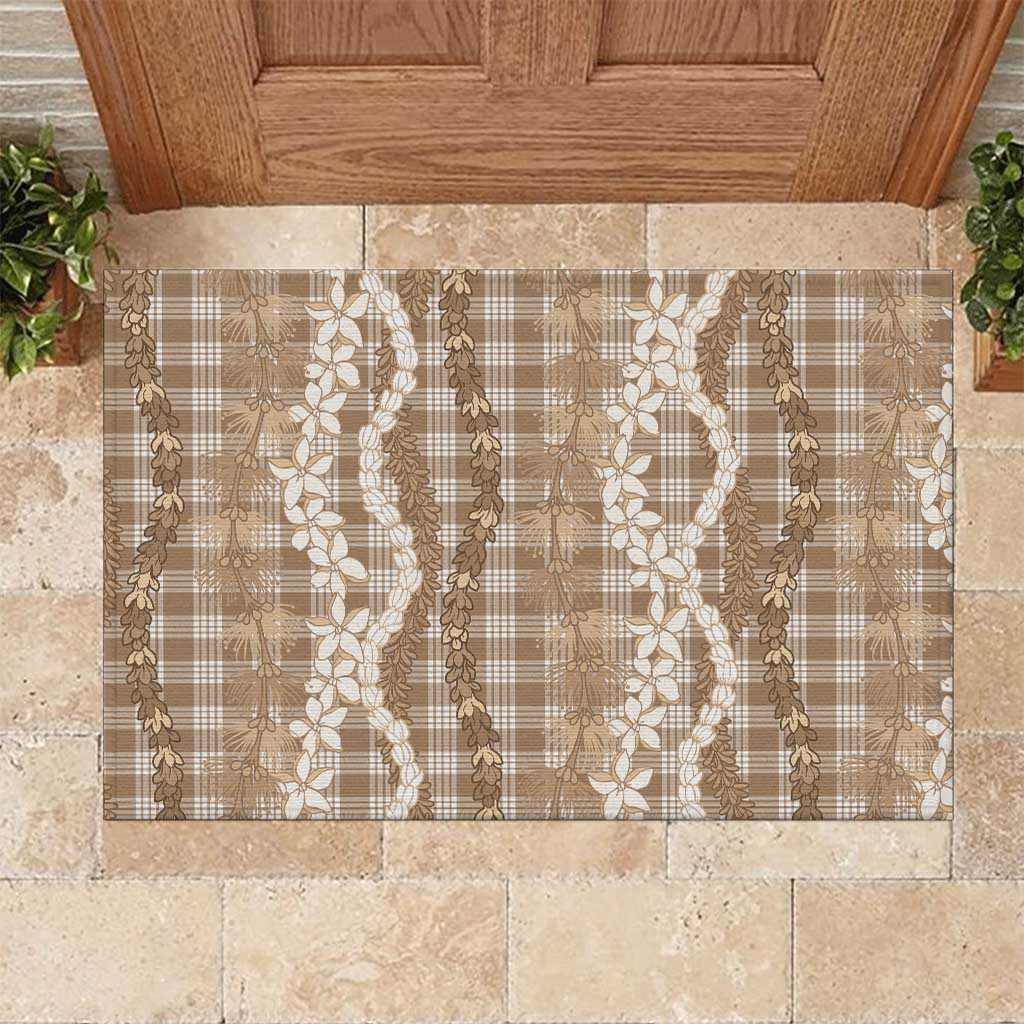 Hawaiian Ohia Lehua Lei Rubber Doormat Plaid Palaka Kalaihaahaa Pattern - Polynesian Pride