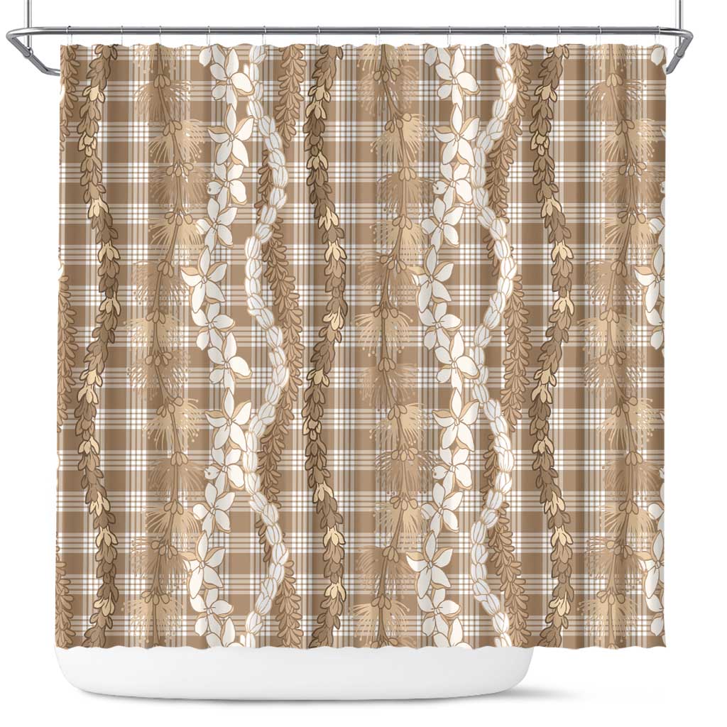 Hawaiian Ohia Lehua Lei Shower Curtain Plaid Palaka Kalaihaahaa Pattern - Polynesian Pride