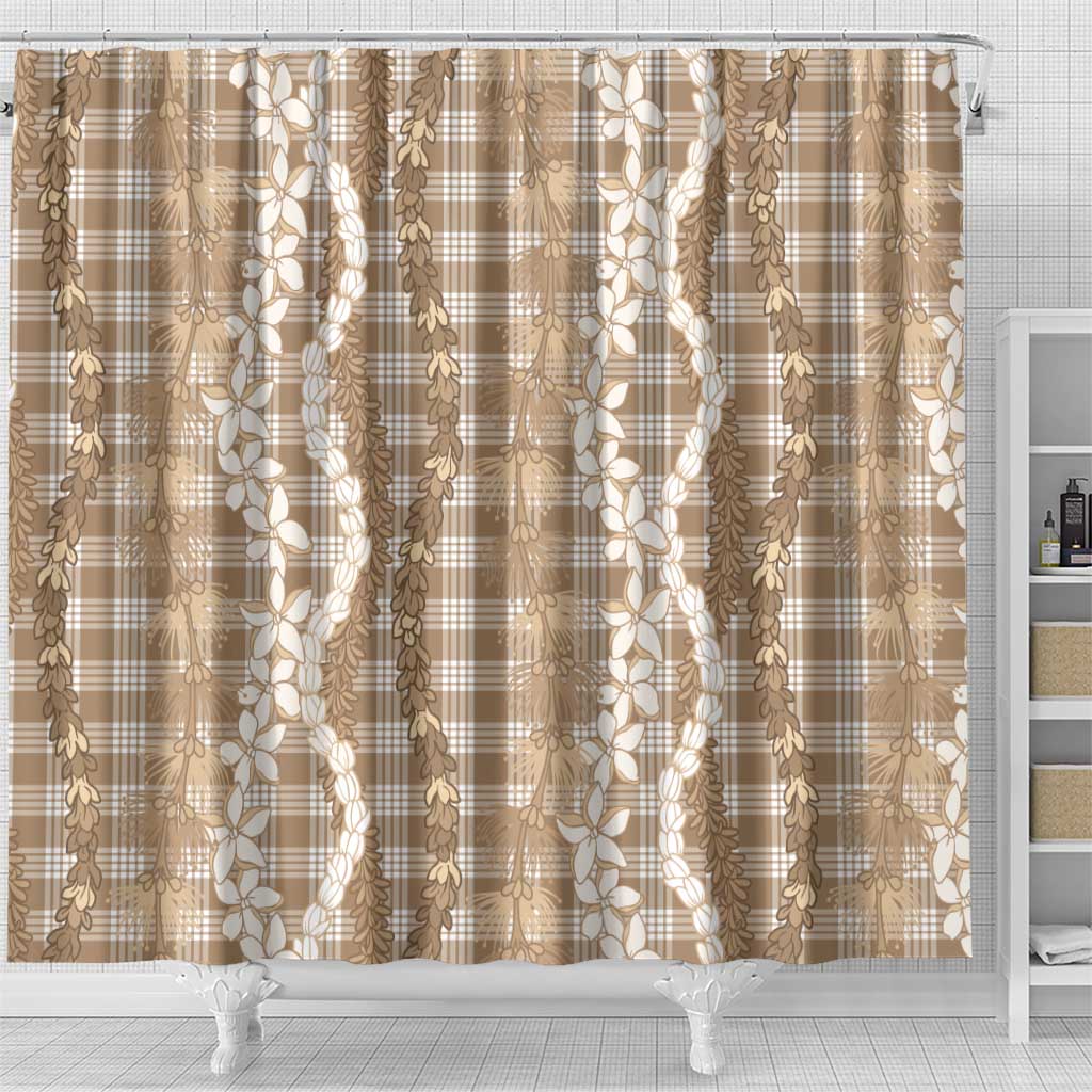 Hawaiian Ohia Lehua Lei Shower Curtain Plaid Palaka Kalaihaahaa Pattern - Polynesian Pride