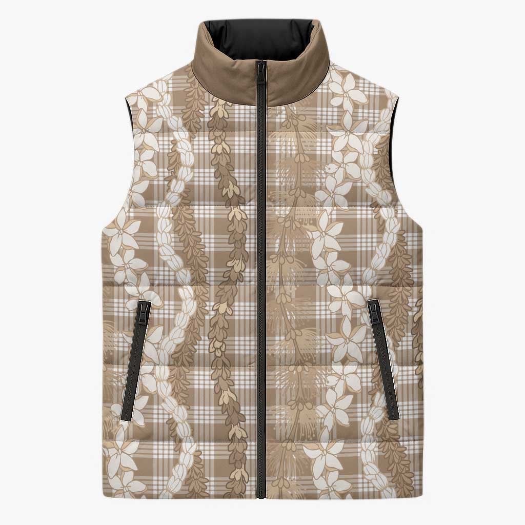 Hawaiian Ohia Lehua Lei Sleeveless Puffer Jacket Plaid Palaka Kalaihaahaa Pattern - Polynesian Pride
