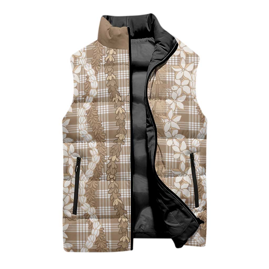 Hawaiian Ohia Lehua Lei Sleeveless Puffer Jacket Plaid Palaka Kalaihaahaa Pattern - Polynesian Pride