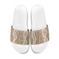 Hawaiian Ohia Lehua Lei Slide Sandals Plaid Palaka Kalaihaahaa Pattern - Polynesian Pride