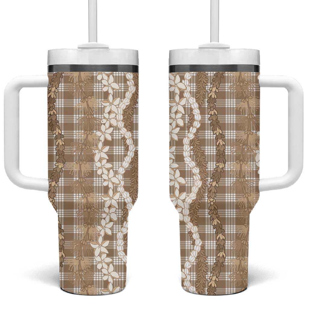 Hawaiian Ohia Lehua Lei Tumbler With Handle Plaid Palaka Kalaihaahaa Pattern - Polynesian Pride