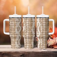 Hawaiian Ohia Lehua Lei Tumbler With Handle Plaid Palaka Kalaihaahaa Pattern - Polynesian Pride