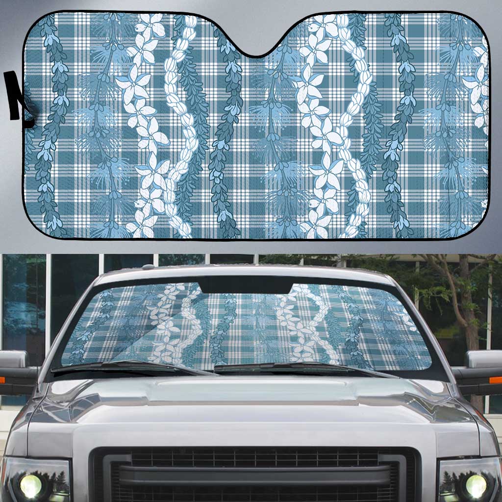 Hawaiian Ohia Lehua Lei Auto Sun Shade Plaid Palaka Uliuli Omaomao Pattern - Polynesian Pride