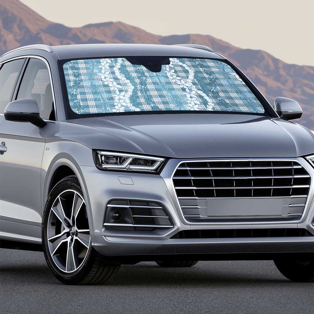 Hawaiian Ohia Lehua Lei Auto Sun Shade Plaid Palaka Uliuli Omaomao Pattern - Polynesian Pride