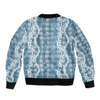 Hawaiian Ohia Lehua Lei Bomber Jacket Plaid Palaka Uliuli Omaomao Pattern - Polynesian Pride