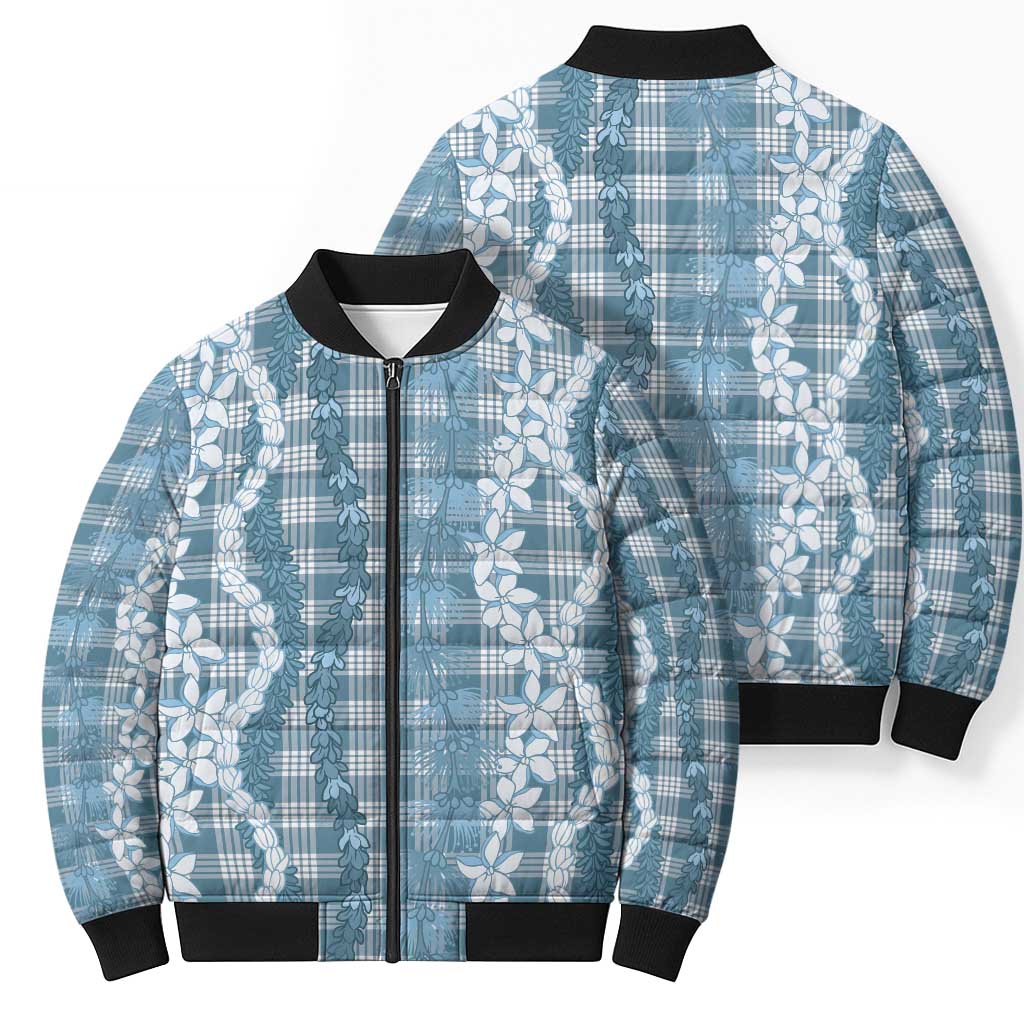 Hawaiian Ohia Lehua Lei Bomber Puffer Jacket Plaid Palaka Uliuli Omaomao Pattern - Polynesian Pride