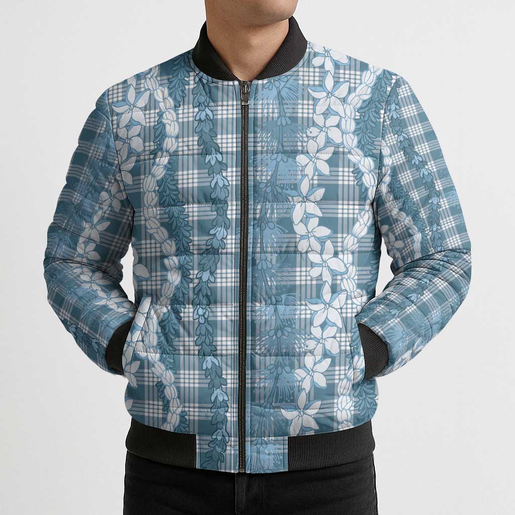 Hawaiian Ohia Lehua Lei Bomber Puffer Jacket Plaid Palaka Uliuli Omaomao Pattern - Polynesian Pride