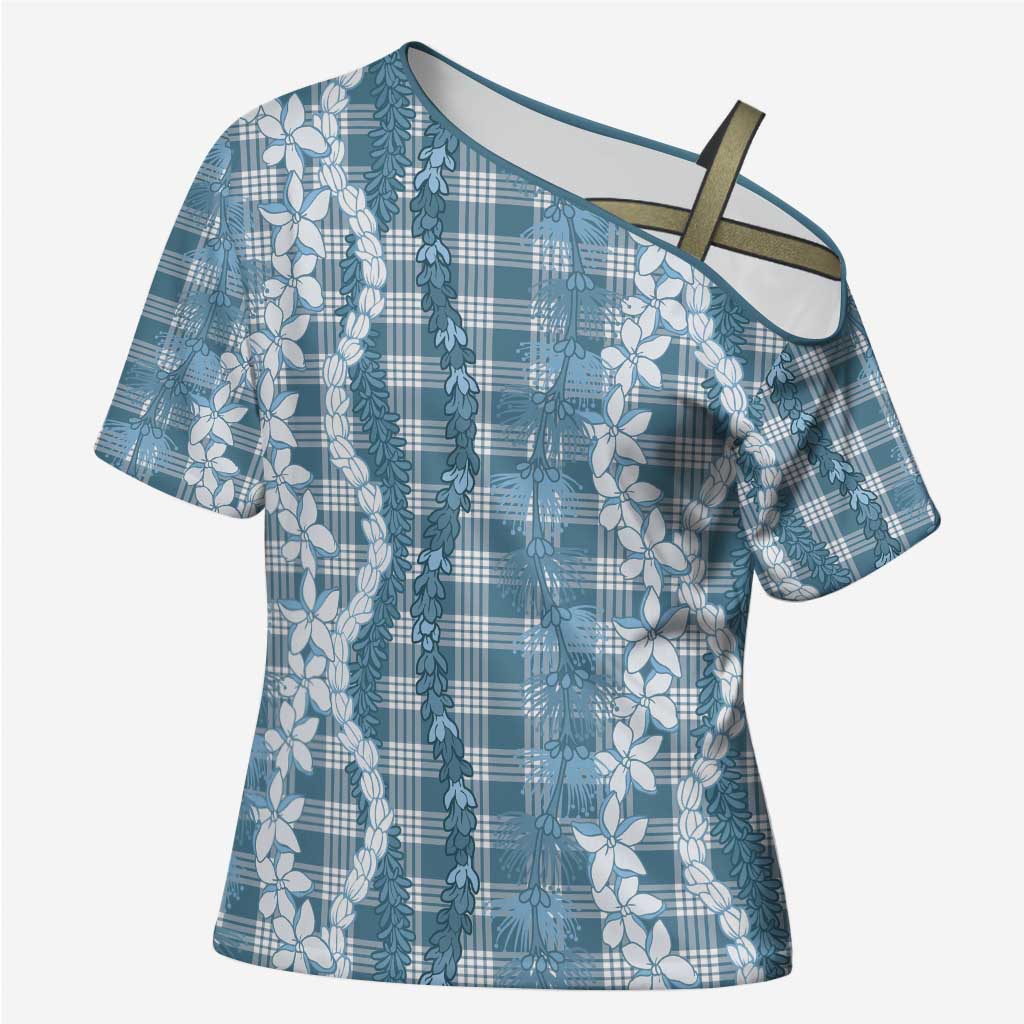 Hawaiian Ohia Lehua Lei Cross Shoulder Shirt Plaid Palaka Uliuli Omaomao Pattern - Polynesian Pride