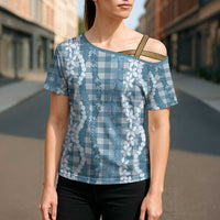 Hawaiian Ohia Lehua Lei Cross Shoulder Shirt Plaid Palaka Uliuli Omaomao Pattern - Polynesian Pride