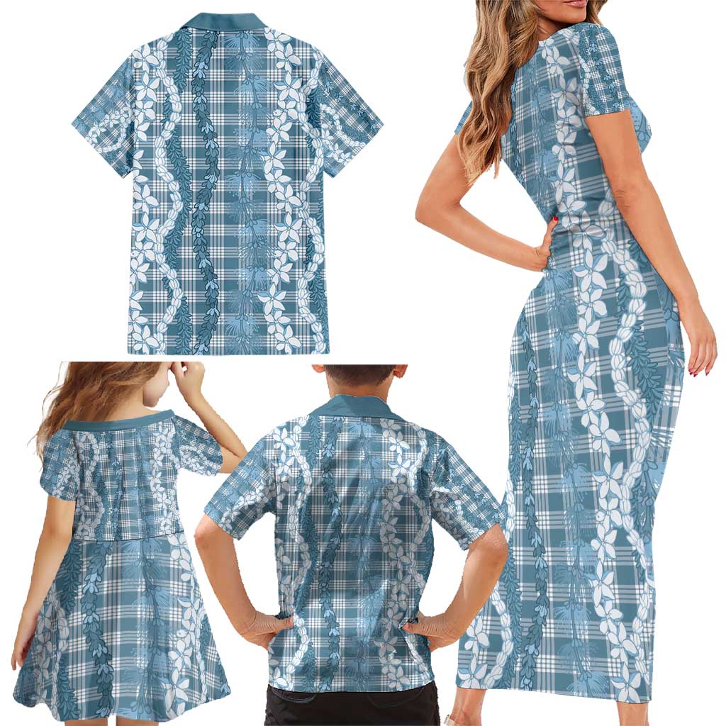 Hawaiian Ohia Lehua Lei Family Matching Short Sleeve Bodycon Dress and Hawaiian Shirt Plaid Palaka Uliuli Omaomao Pattern - Polynesian Pride