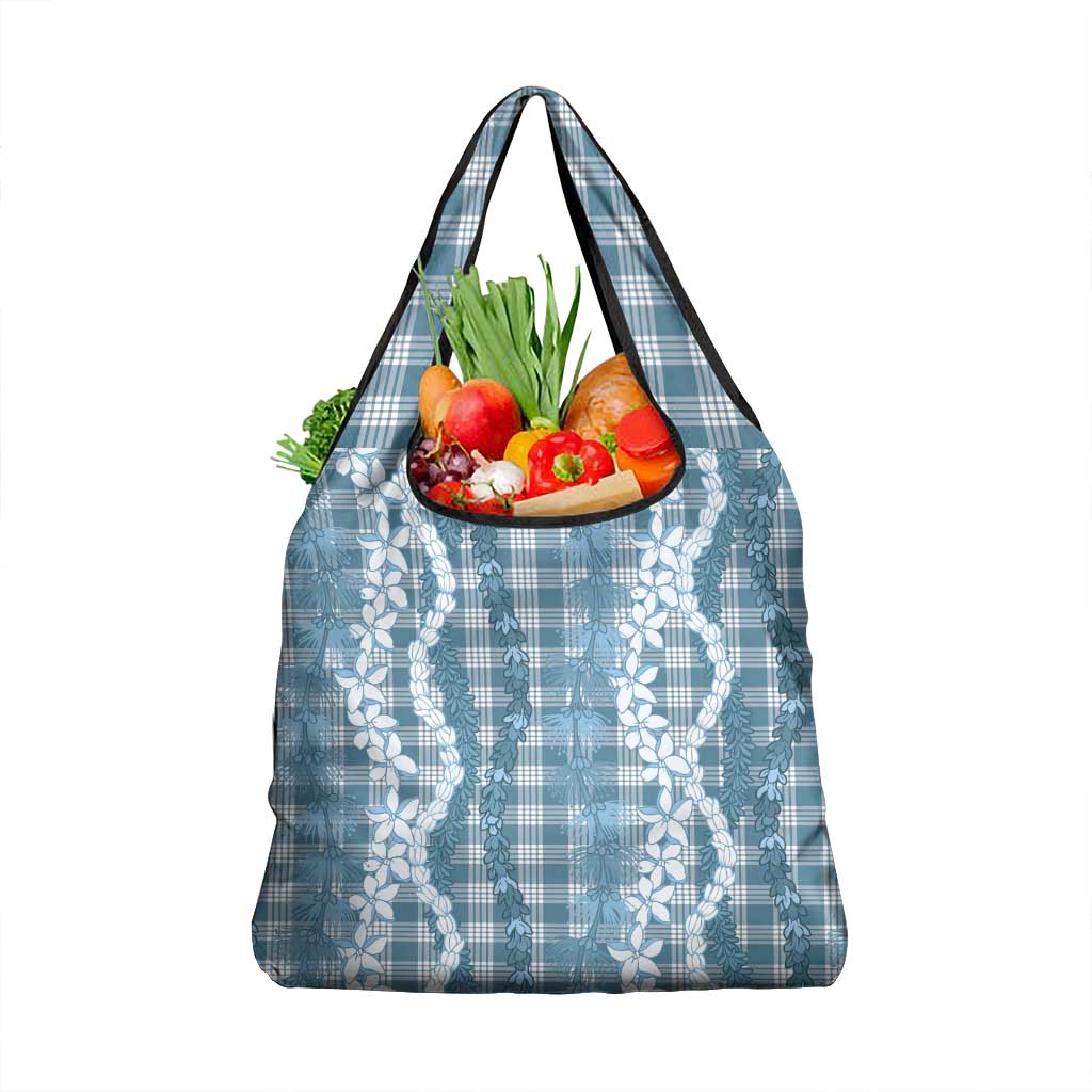 Hawaiian Ohia Lehua Lei Grocery Bag Plaid Palaka Uliuli Omaomao Pattern - Polynesian Pride