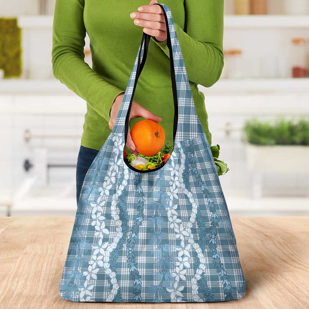 Hawaiian Ohia Lehua Lei Grocery Bag Plaid Palaka Uliuli Omaomao Pattern - Polynesian Pride