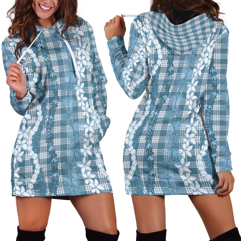Hawaiian Ohia Lehua Lei Hoodie Dress Plaid Palaka Uliuli Omaomao Pattern - Polynesian Pride