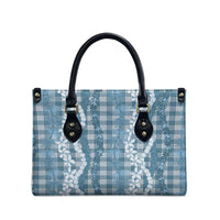 Hawaiian Ohia Lehua Lei Leather Bag Plaid Palaka Uliuli Omaomao Pattern - Polynesian Pride