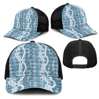 Hawaiian Ohia Lehua Lei Mesh Trucker Cap Plaid Palaka Uliuli Omaomao Pattern - Polynesian Pride