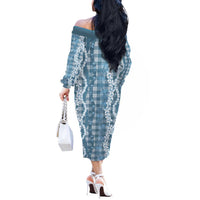 Hawaiian Ohia Lehua Lei Off The Shoulder Long Sleeve Dress Plaid Palaka Uliuli Omaomao Pattern - Polynesian Pride