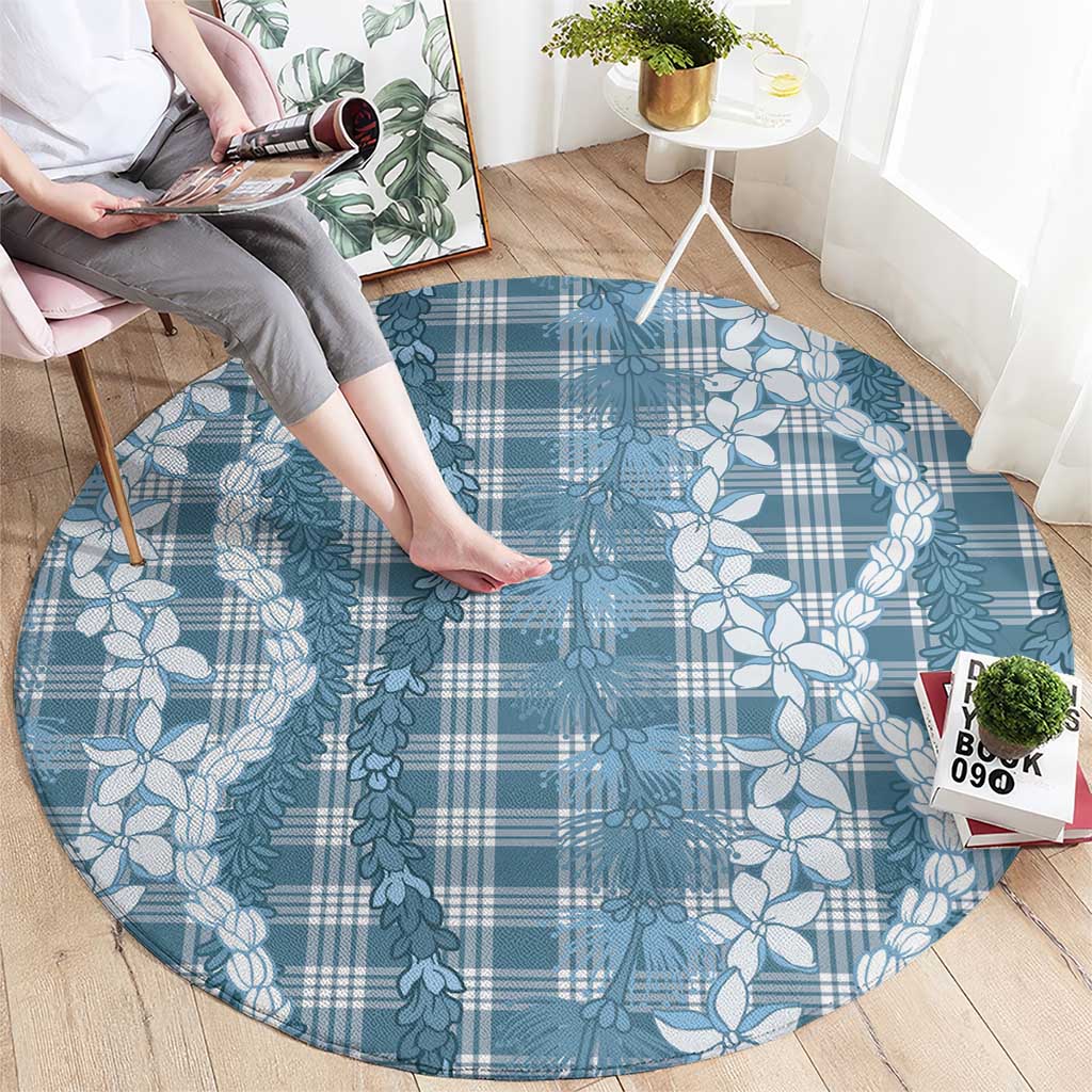 Hawaiian Ohia Lehua Lei Round Carpet Plaid Palaka Uliuli Omaomao Pattern - Polynesian Pride