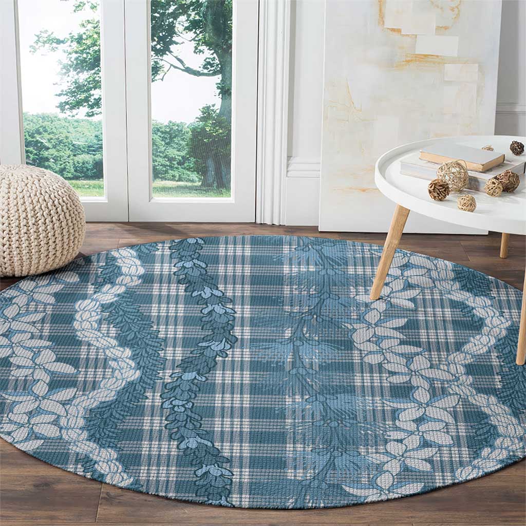 Hawaiian Ohia Lehua Lei Round Carpet Plaid Palaka Uliuli Omaomao Pattern - Polynesian Pride