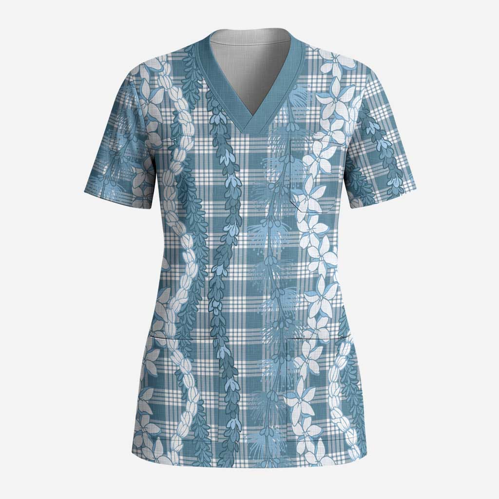Hawaiian Ohia Lehua Lei Scrub Top Plaid Palaka Uliuli Omaomao Pattern - Polynesian Pride