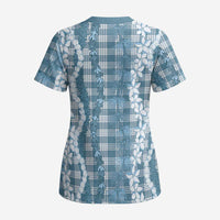 Hawaiian Ohia Lehua Lei Scrub Top Plaid Palaka Uliuli Omaomao Pattern - Polynesian Pride