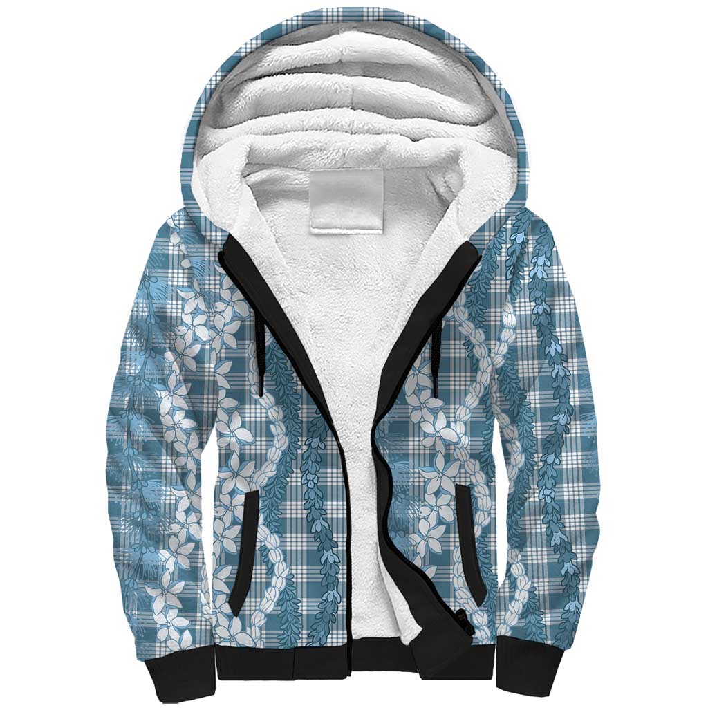Hawaiian Ohia Lehua Lei Sherpa Hoodie Plaid Palaka Uliuli Omaomao Pattern - Polynesian Pride