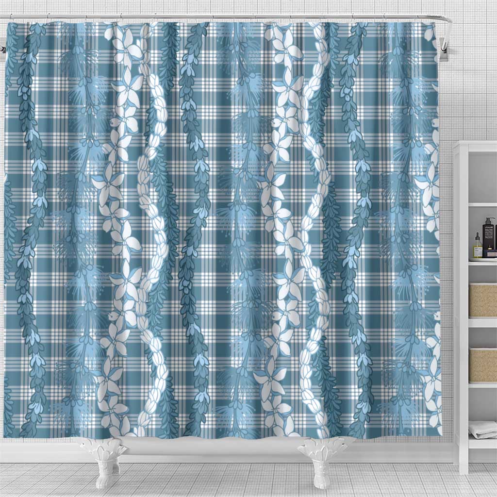 Hawaiian Ohia Lehua Lei Shower Curtain Plaid Palaka Uliuli Omaomao Pattern - Polynesian Pride