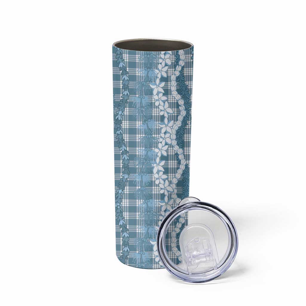 Hawaiian Ohia Lehua Lei Skinny Tumbler Plaid Palaka Uliuli Omaomao Pattern - Polynesian Pride