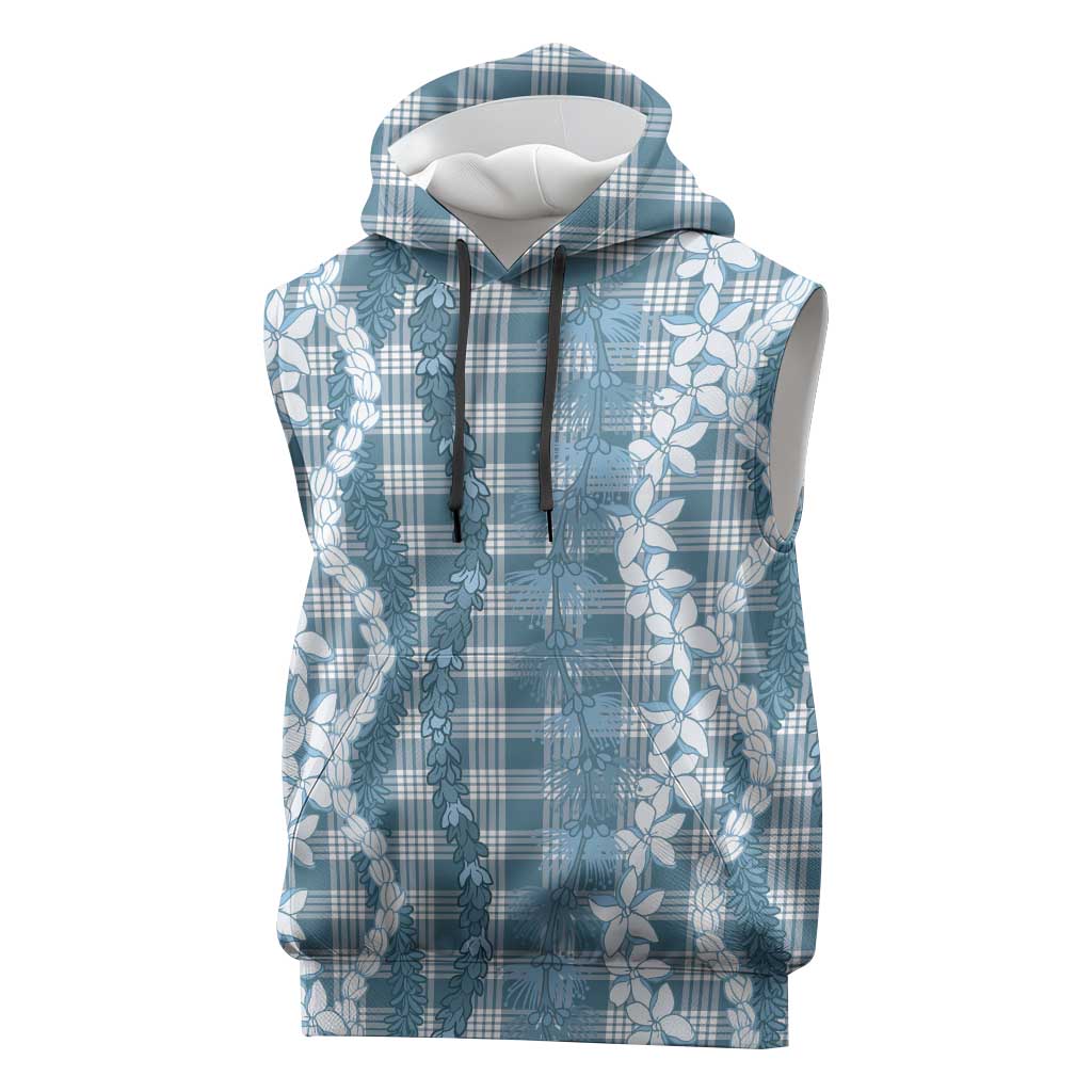 Hawaiian Ohia Lehua Lei Sleeveless Hoodie Plaid Palaka Uliuli Omaomao Pattern - Polynesian Pride