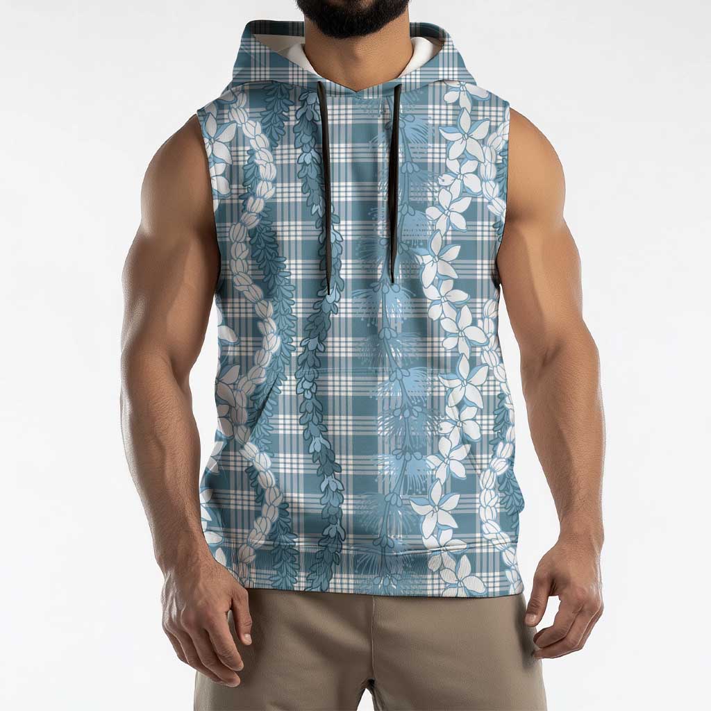 Hawaiian Ohia Lehua Lei Sleeveless Hoodie Plaid Palaka Uliuli Omaomao Pattern - Polynesian Pride