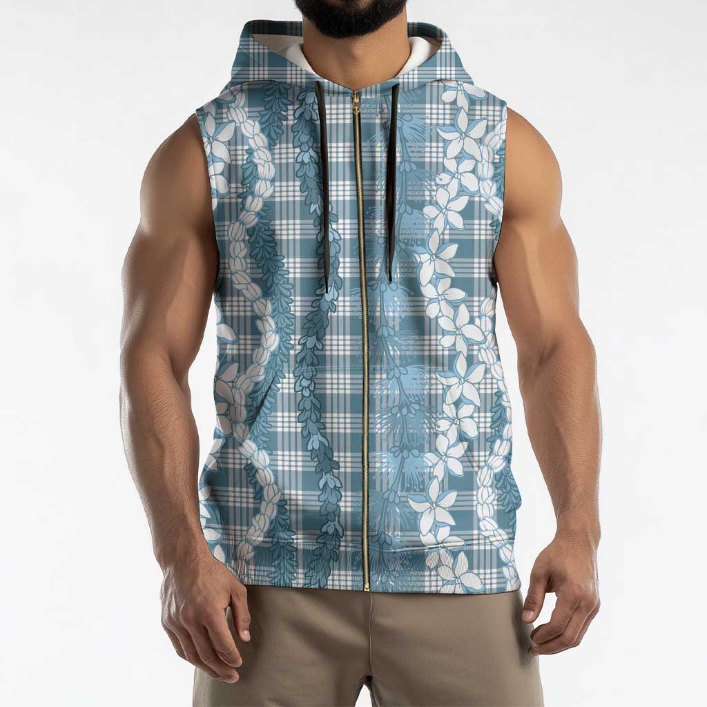 Hawaiian Ohia Lehua Lei Sleeveless Zip Hoodie Plaid Palaka Uliuli Omaomao Pattern - Polynesian Pride