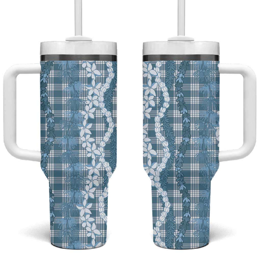 Hawaiian Ohia Lehua Lei Tumbler With Handle Plaid Palaka Uliuli Omaomao Pattern - Polynesian Pride