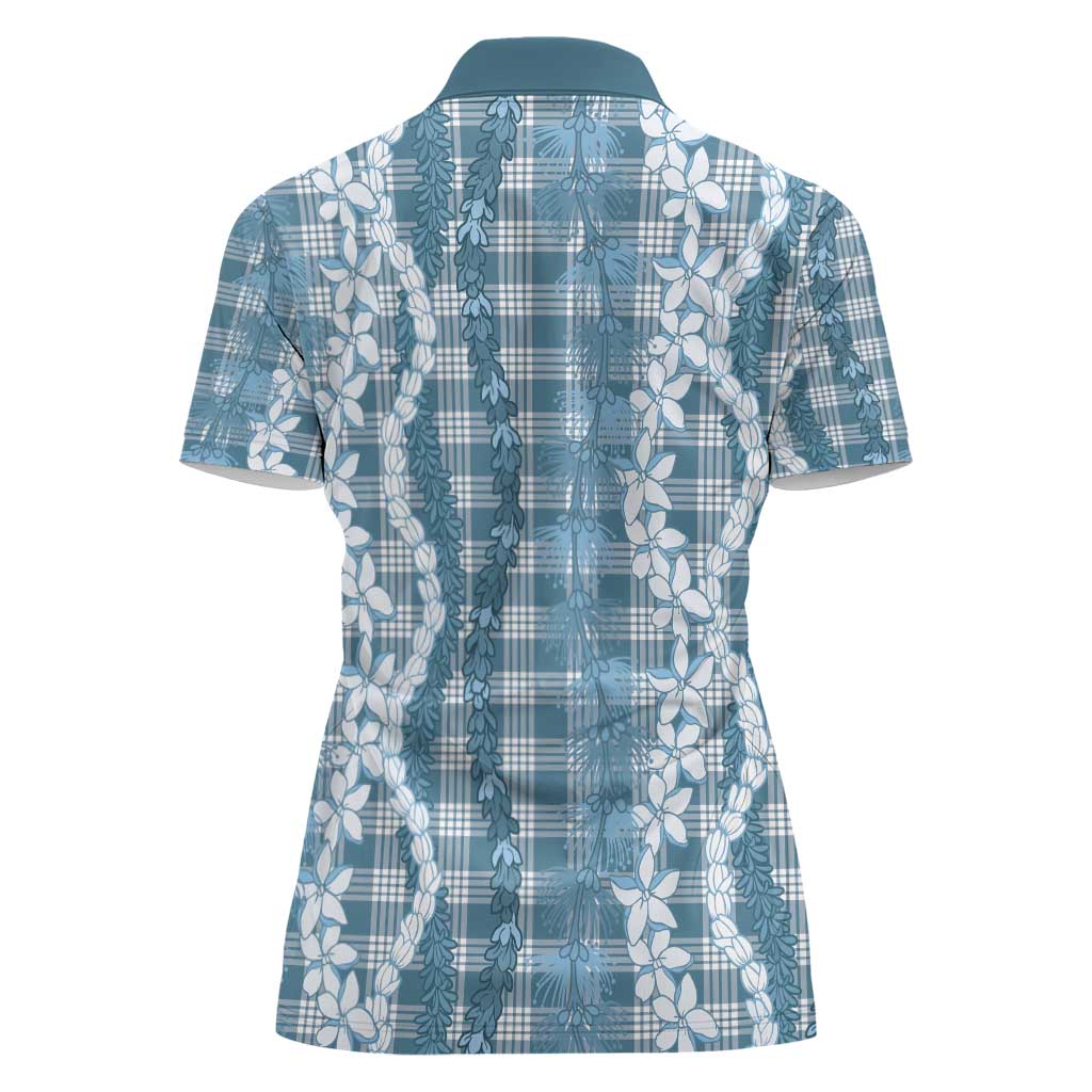 Hawaiian Ohia Lehua Lei Women Polo Shirt Plaid Palaka Uliuli Omaomao Pattern - Polynesian Pride