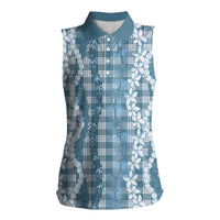 Hawaiian Ohia Lehua Lei Women Sleeveless Polo Shirt Plaid Palaka Uliuli Omaomao Pattern - Polynesian Pride