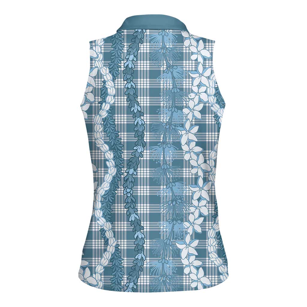 Hawaiian Ohia Lehua Lei Women Sleeveless Polo Shirt Plaid Palaka Uliuli Omaomao Pattern - Polynesian Pride
