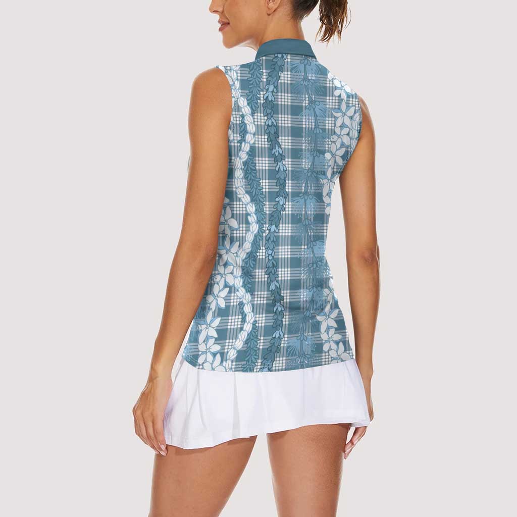 Hawaiian Ohia Lehua Lei Women Sleeveless Polo Shirt Plaid Palaka Uliuli Omaomao Pattern - Polynesian Pride