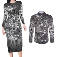 Aotearoa Maori Hei Tiki Couples Matching Long Sleeve Bodycon Dress and Long Sleeve Button Shirt Kiwikiwi Kowhaiwhai Puhoro Motif
